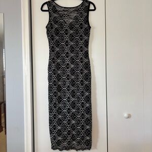 Ronni Nicole Women’s Lace Midi Dress Black Silver Sleeveless Size 6